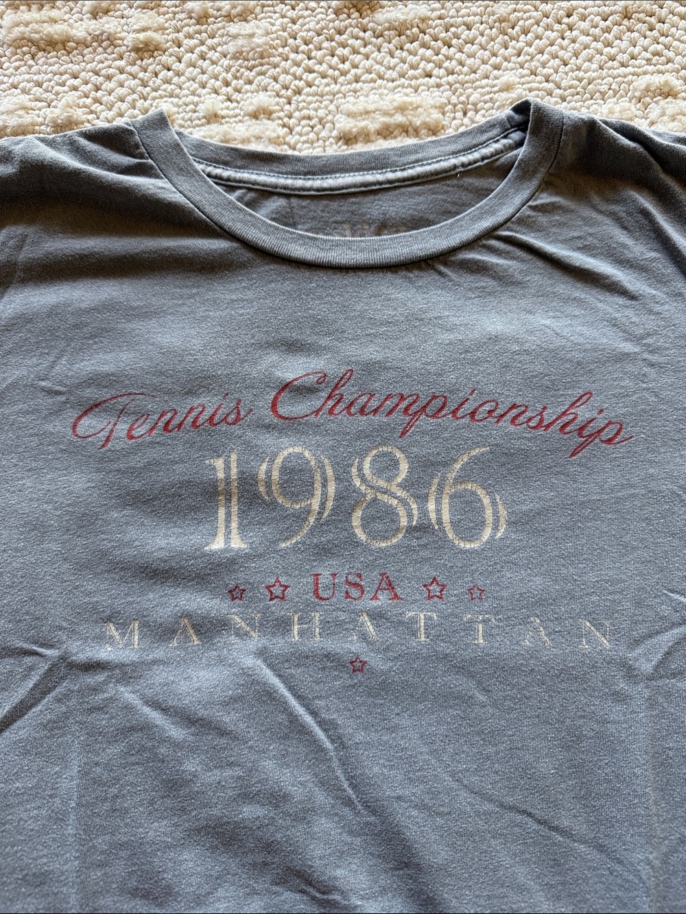 Esprit Slate Blue Short Sleeve Tee with Red and Cream Print